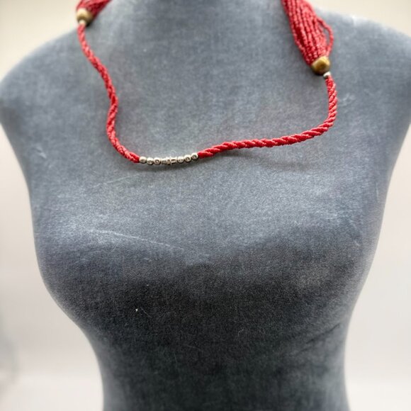 VINTAGE Red Coral Seed Bead  MULTI STRAND with gold tone  Necklace - Picture 5 of 7